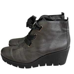 Gabor Women's Metallic Leather Wedge Lace Up Ankle Boots Side Zip Size 9 EUC